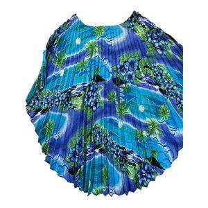 Pomare Hawaii Cape Vintage Green Floral 3/4 Sleeve Kimono Scoop Neck Pleated XL